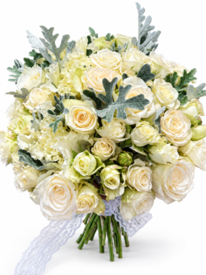 Ivory rose and lisianthus bridal bouquet Ivory Heirloom